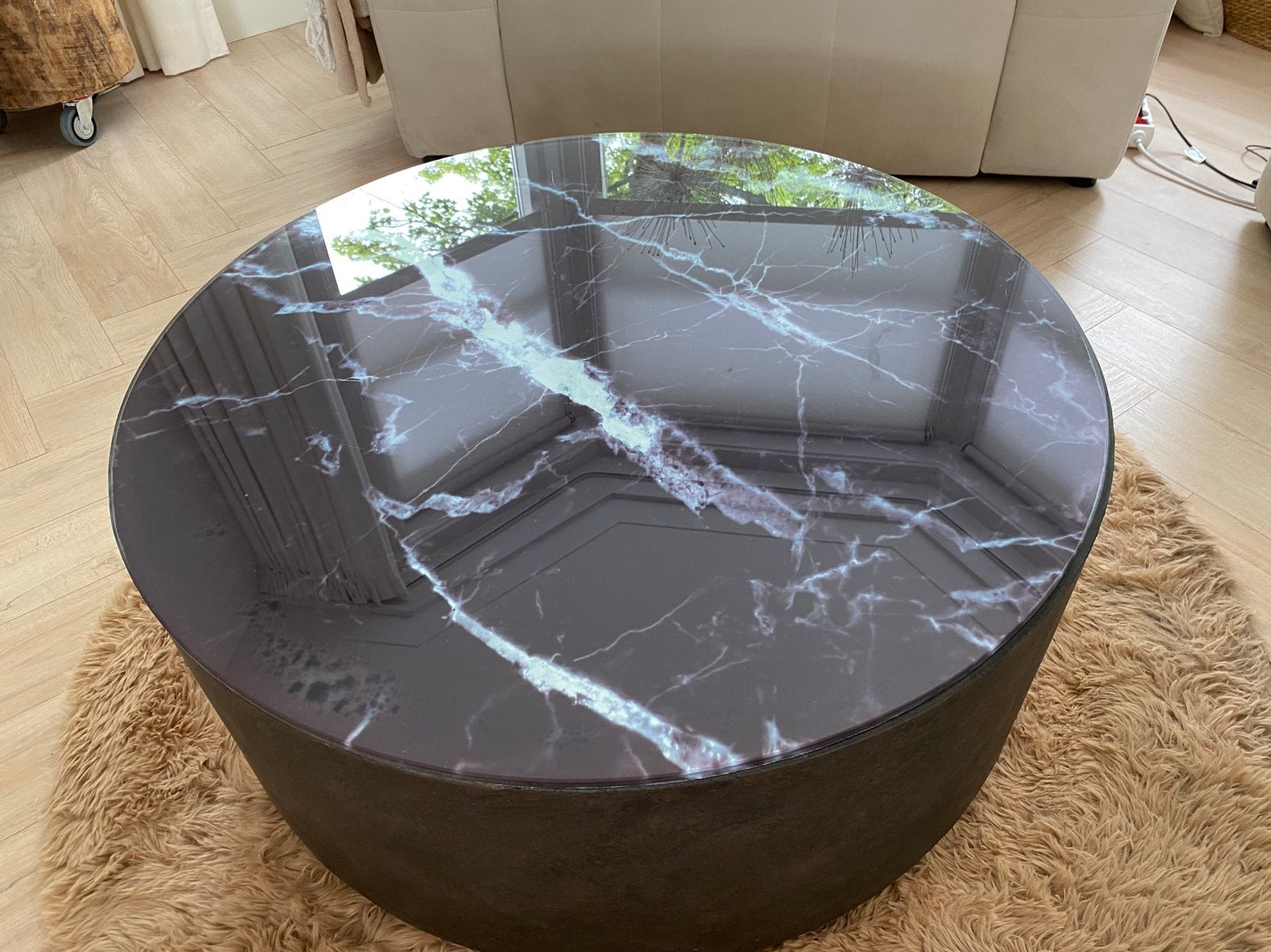 Tafelblad 80x80 cm zwart/wit marmer structuur, Ophalen, 50 tot 100 cm, Rond, 50 tot 100 cm