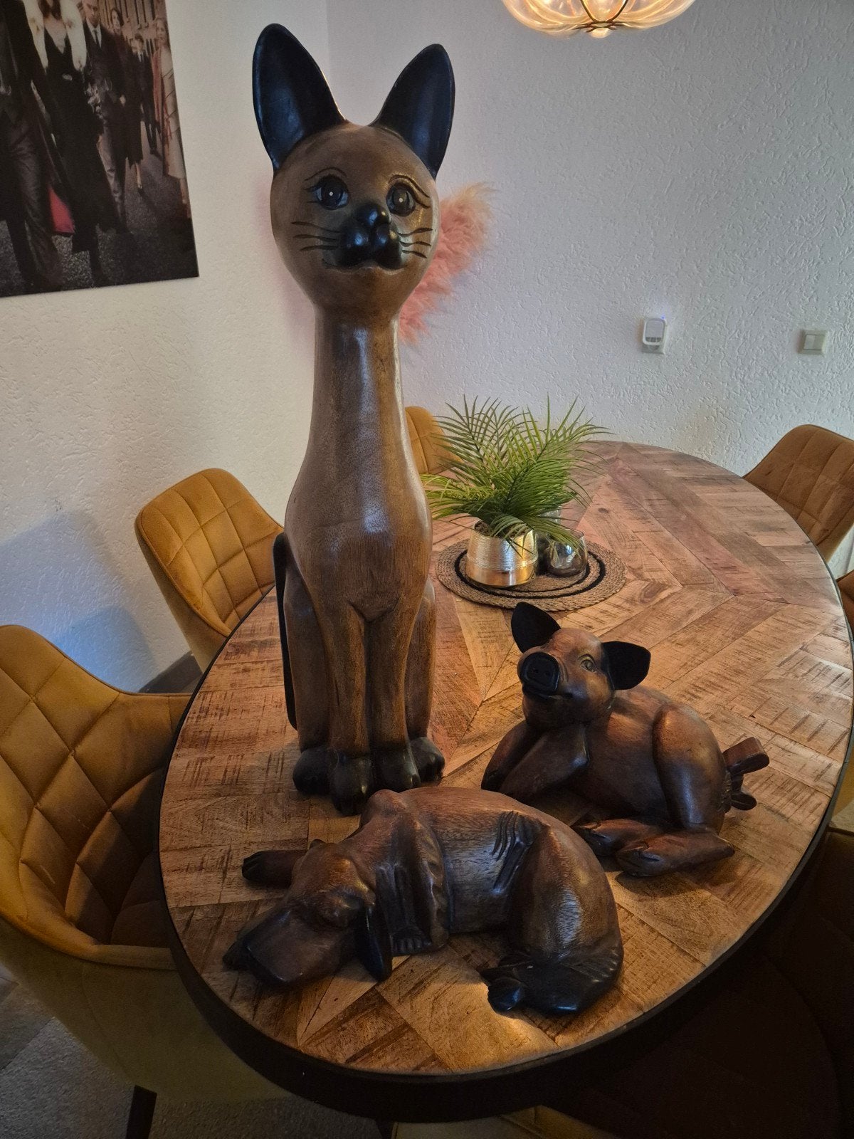 Houten decoratie set: Kat, Varken en Hond, Hout, Ophalen of Verzenden, Bruin, Landelijk