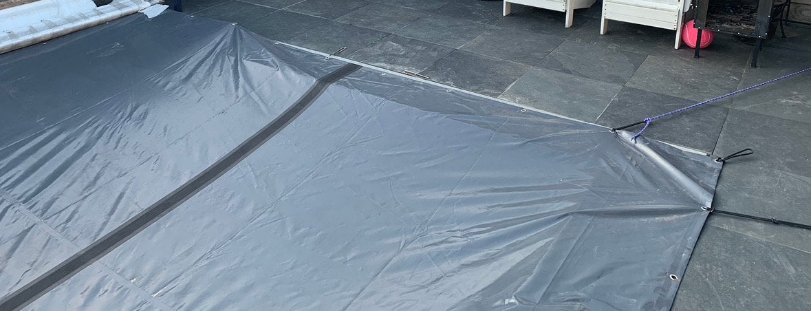 coverzeil, winterafdekking zwembad 4.60 x 7.60m incl ringen, Ophalen, Zo goed als nieuw, Afdekzeil
