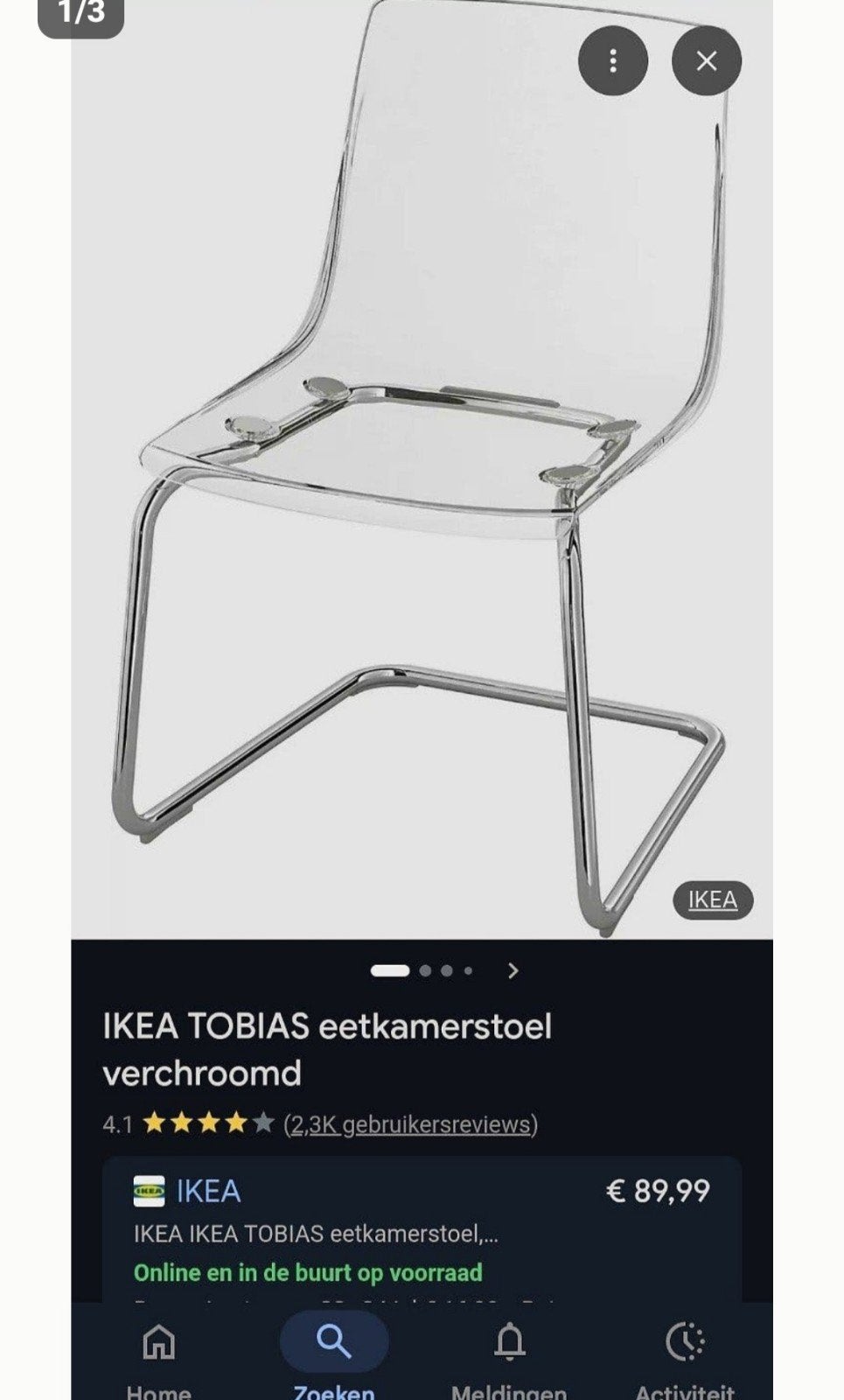Transparant stoel verchroomd, Ophalen