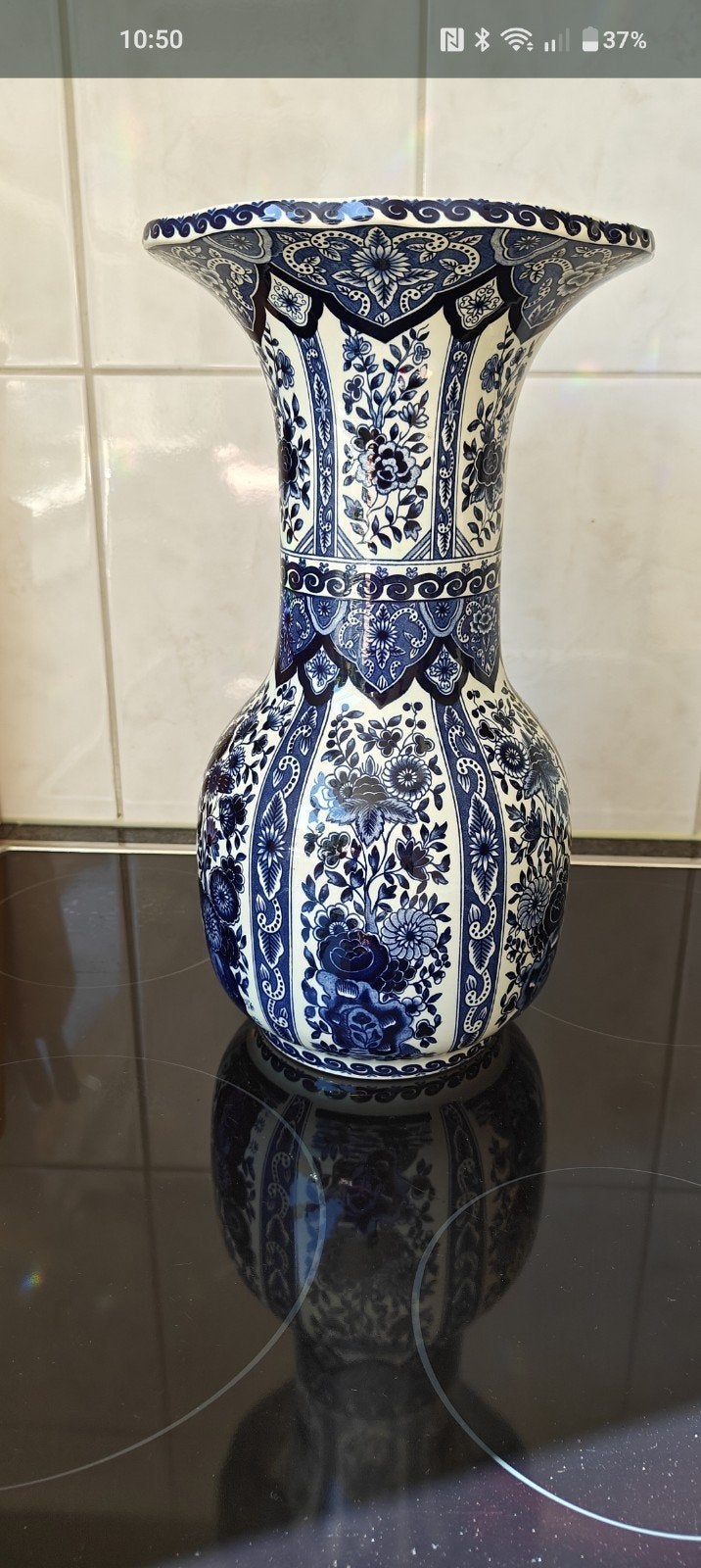Prachtige Delfts blauwe vaas van Boch België, Antiek en Kunst, Ophalen