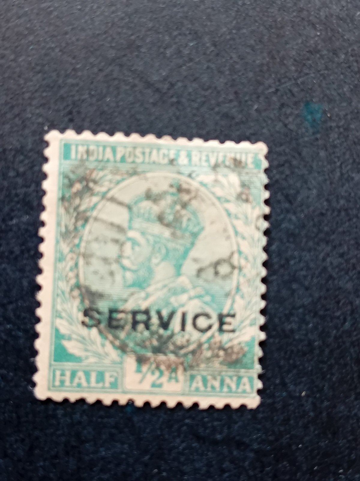 India Postzegel 'SERVICE' Half Anna, Koning George V, Ophalen of Verzenden, Gestempeld, Zuid-Azië