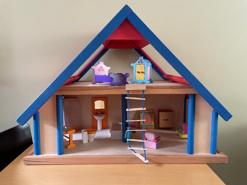 Selecta houten poppenhuis incl. meubeltjes, Ophalen, Gebruikt, Poppenhuis