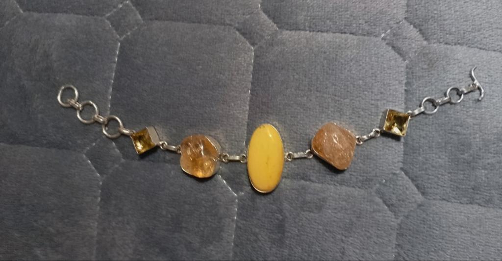 925 Zilveren Armband met Peridot, Citrien & Amber Edelstenen, Nieuw, Ophalen of Verzenden, Met edelsteen, Zilver