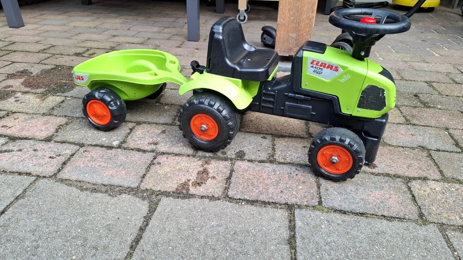 Groene Claas tractor met afneembare aanhanger, Kinderen en Baby's, Ophalen, Gebruikt, Loopvoertuig