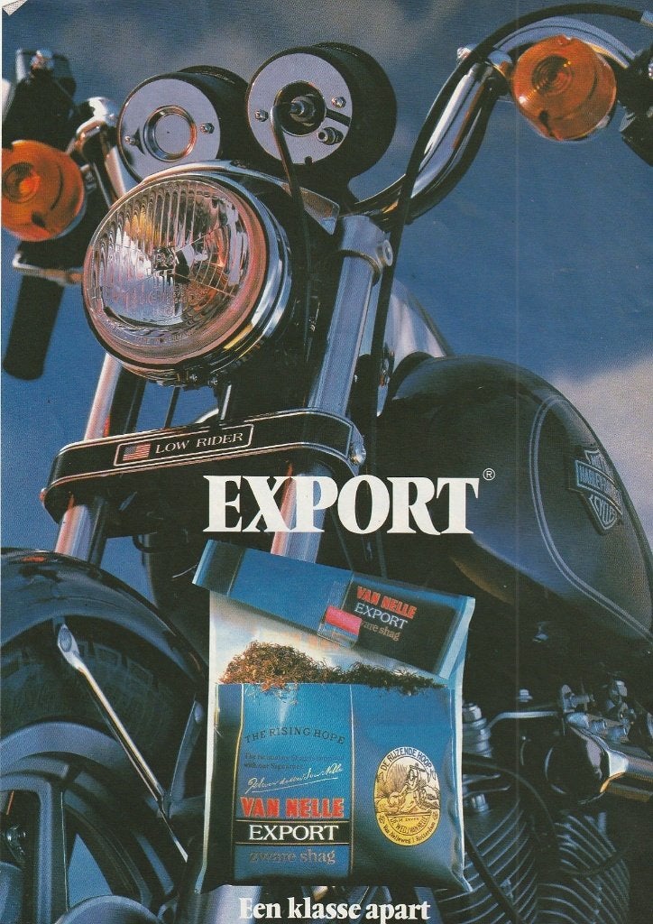 retro reclame 1986 Van Nelle shag met Harley motor, Verzamelen, Verzenden, Overige typen