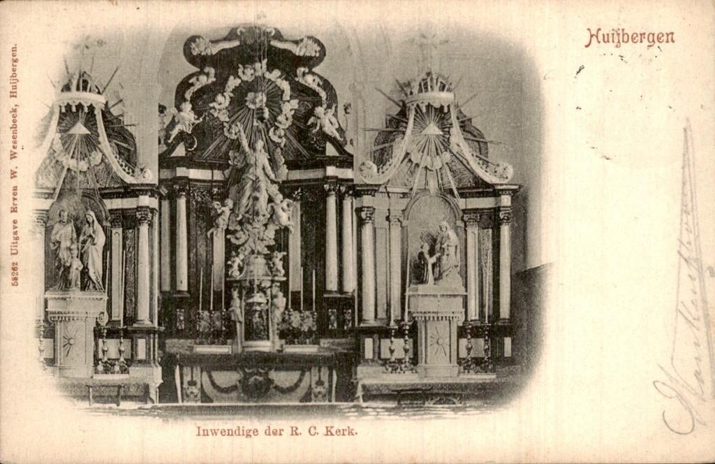 Huijbergen - R. C. Kerk - Inwendige, Verzamelen, Ophalen of Verzenden, Voor 1920, Gelopen, Noord-Brabant