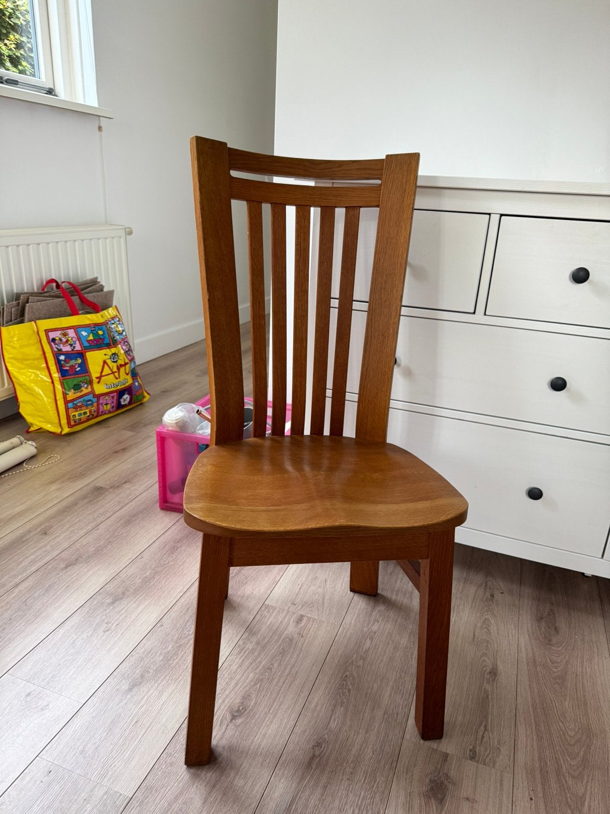 6 eiken stoelen, Huis en Inrichting, Stoelen, Ophalen, Zo goed als nieuw, Bruin