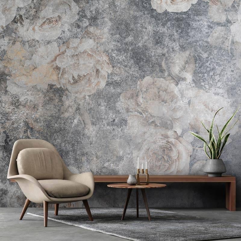 Fotobehang / Behang - Bloemen - Rozen in Betonnen Muur, Verzenden, Minder dan 10 m², Info@fotobehangkoning.nl, Grijs