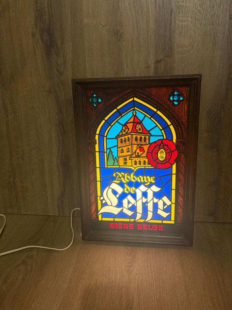 Vintage Leffe Bier Reclame Lichtbak - Glas-in-lood Stijl, Ophalen of Verzenden, Gebruikt, Overige typen, Leffe