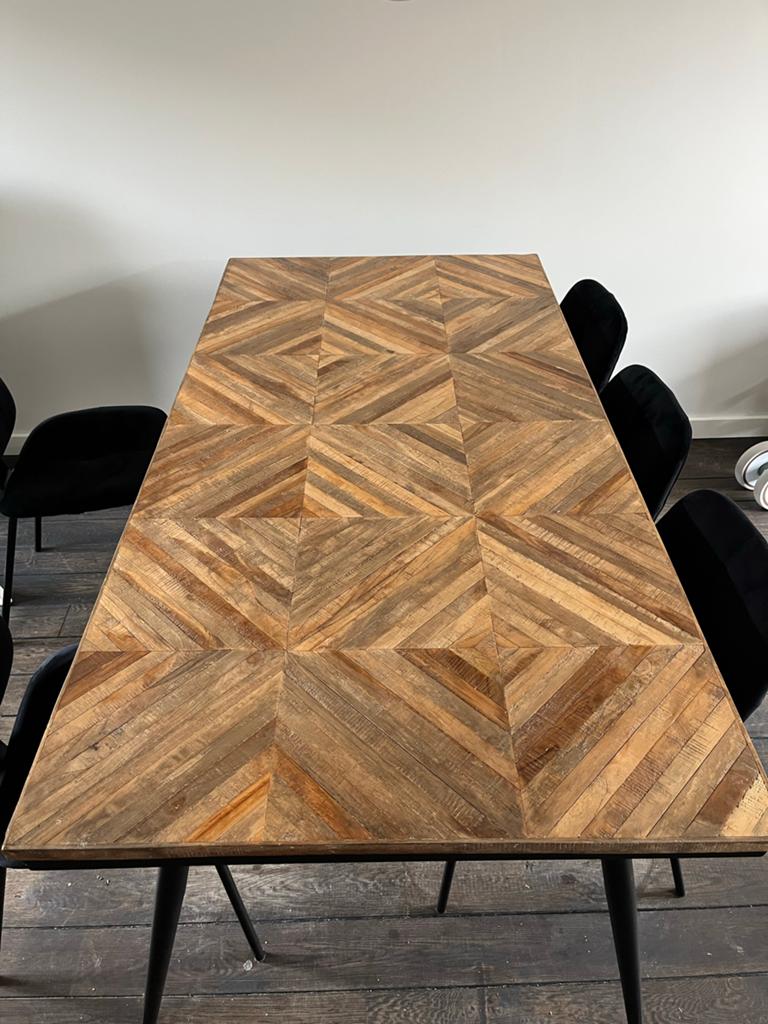 WOOOD Rhombic Eettafel 180x90 - Zwarte poten, houten blad, Huis en Inrichting, Tafels | Eettafels, Ophalen, Gebruikt, 50 tot 100 cm