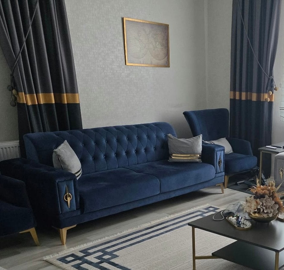 Luxe Gordijn - Zwart met Goudaccenten, Ophalen, Zo goed als nieuw, Zwart, Gordijn