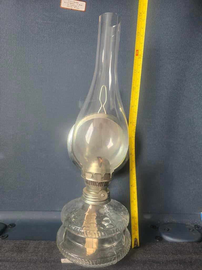Vintage olielamp - Glas en metaal, Antiek en Kunst, Ophalen of Verzenden