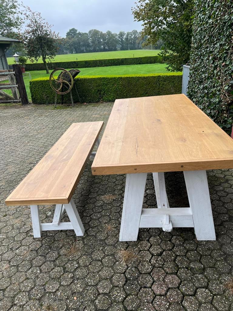 Mooie houten tafel 90x200 cm - binnen en buiten, Ophalen, Zo goed als nieuw