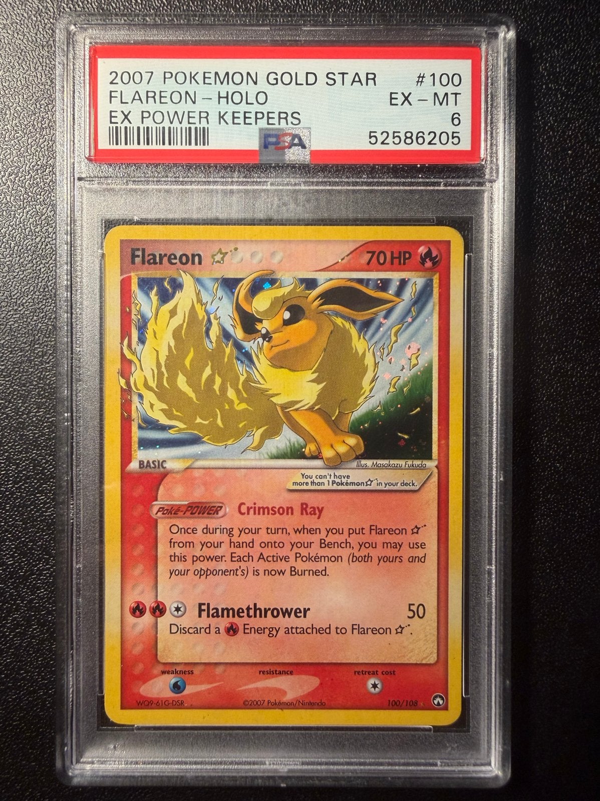 Flareon Gold Star PSA 6 - Zeldzame Pokémon Kaart, Ophalen of Verzenden, Gebruikt, Losse kaart, Foil