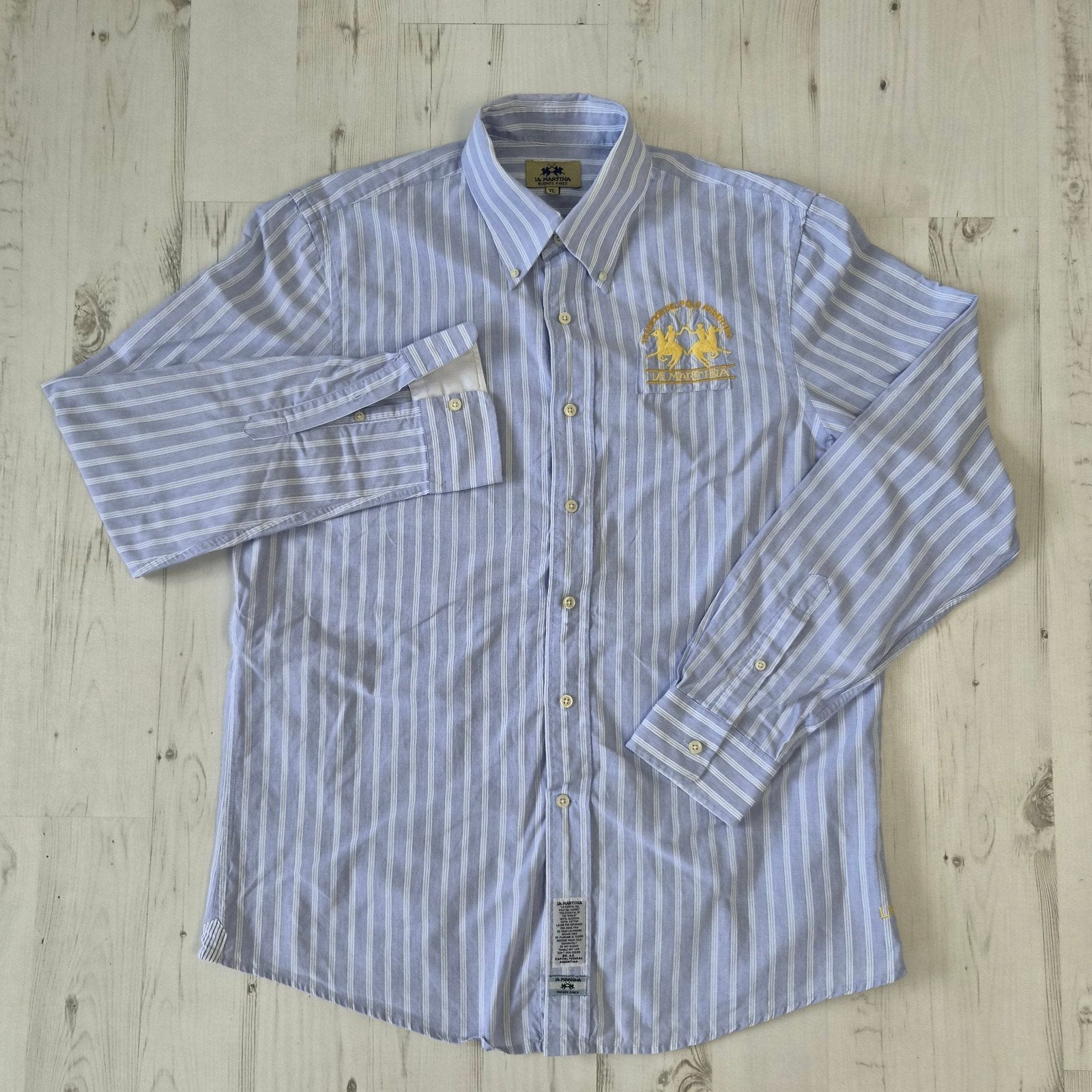 La Martina overhemd XL gestreept licht blauw wit, Blauw, Ophalen of Verzenden, Zo goed als nieuw, La Martina
