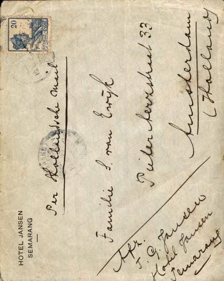 Nederlands Indië - Reclame Hotel Jansen - 1937, Ophalen of Verzenden, Envelop