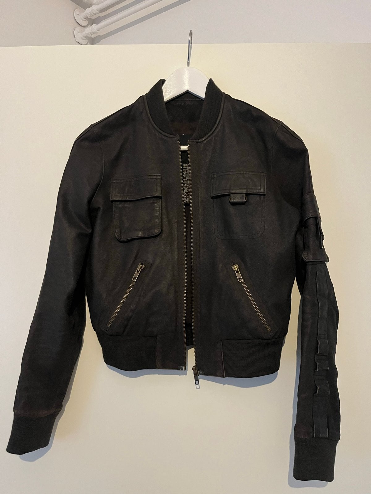 Vintage Guess Collection Leren Bomberjack Zwart XS, Verzenden, Zo goed als nieuw, Maat 34 (XS) of kleiner, Zwart
