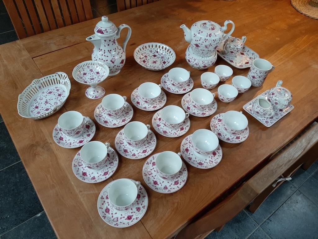 Vintage August Warnecke "China Purpur" Koffie/Theeservies, Antiek en Kunst, Antiek | Servies compleet, Ophalen
