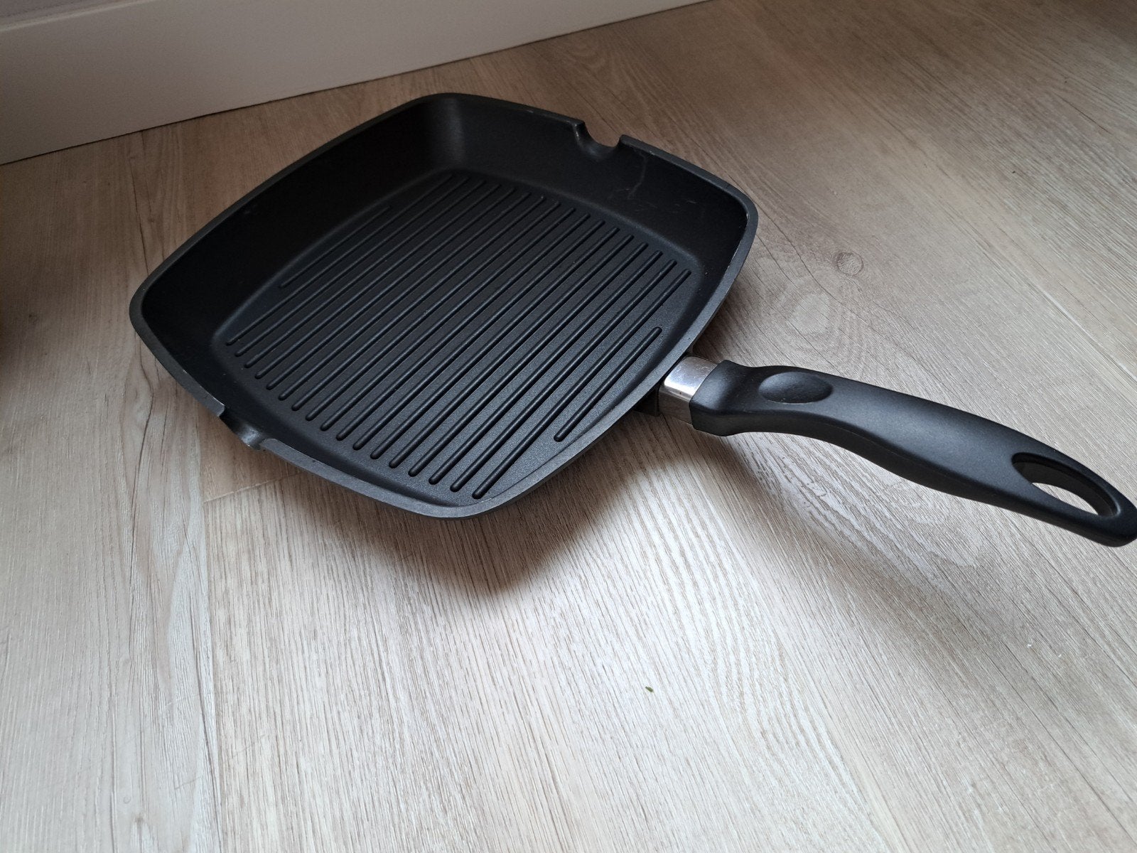 Le Chef Grillpan 28 cm, Gebruikt, Overige typen, Ophalen of Verzenden, Rvs