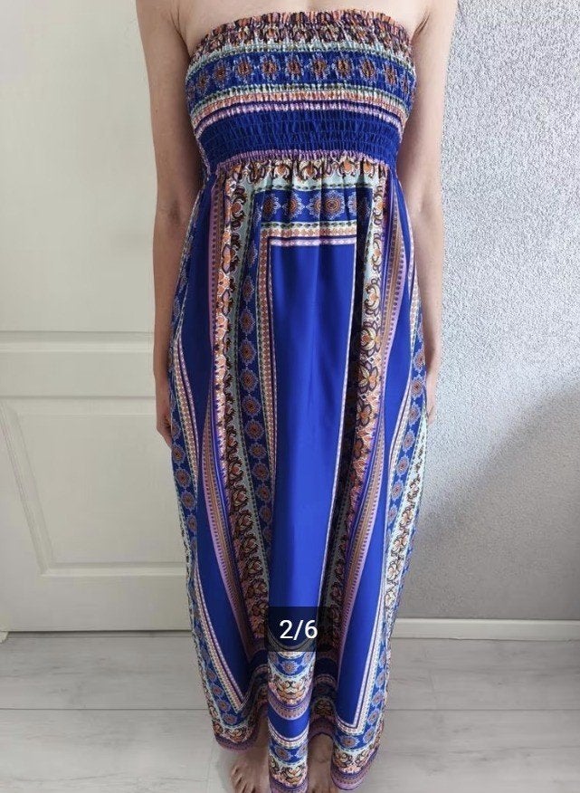 Primark XS/S bandeau boho maxi smockjurk Oosterse stijl, Atmosphere, Verzenden, Paars, Zo goed als nieuw