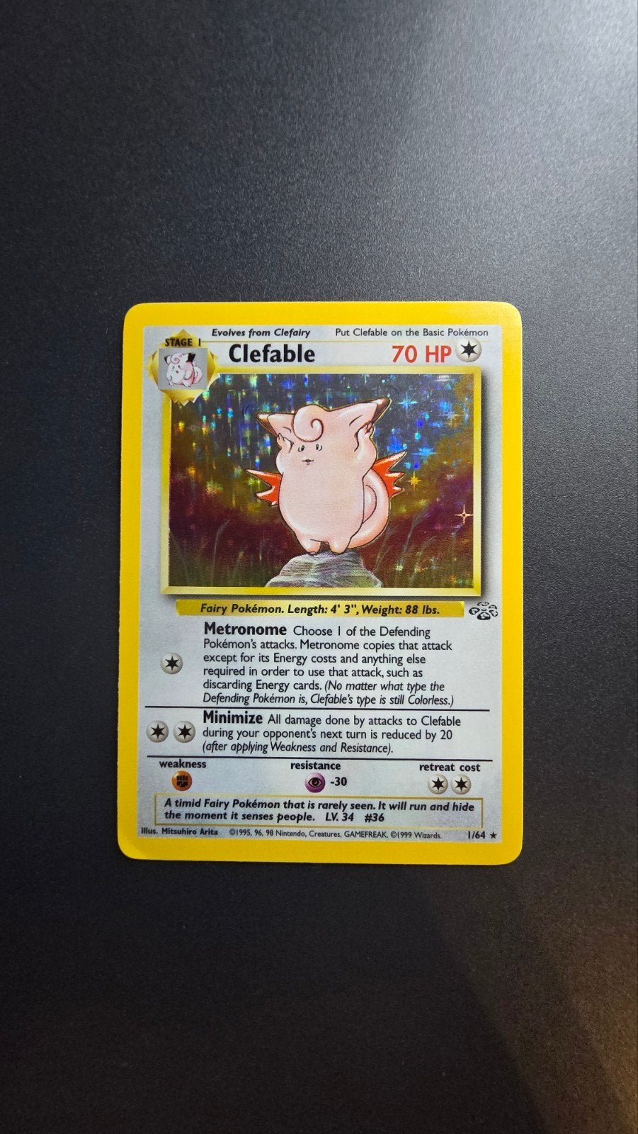 Oude Holo Pokémon kaart Clefable 1/64, Ophalen of Verzenden, Gebruikt