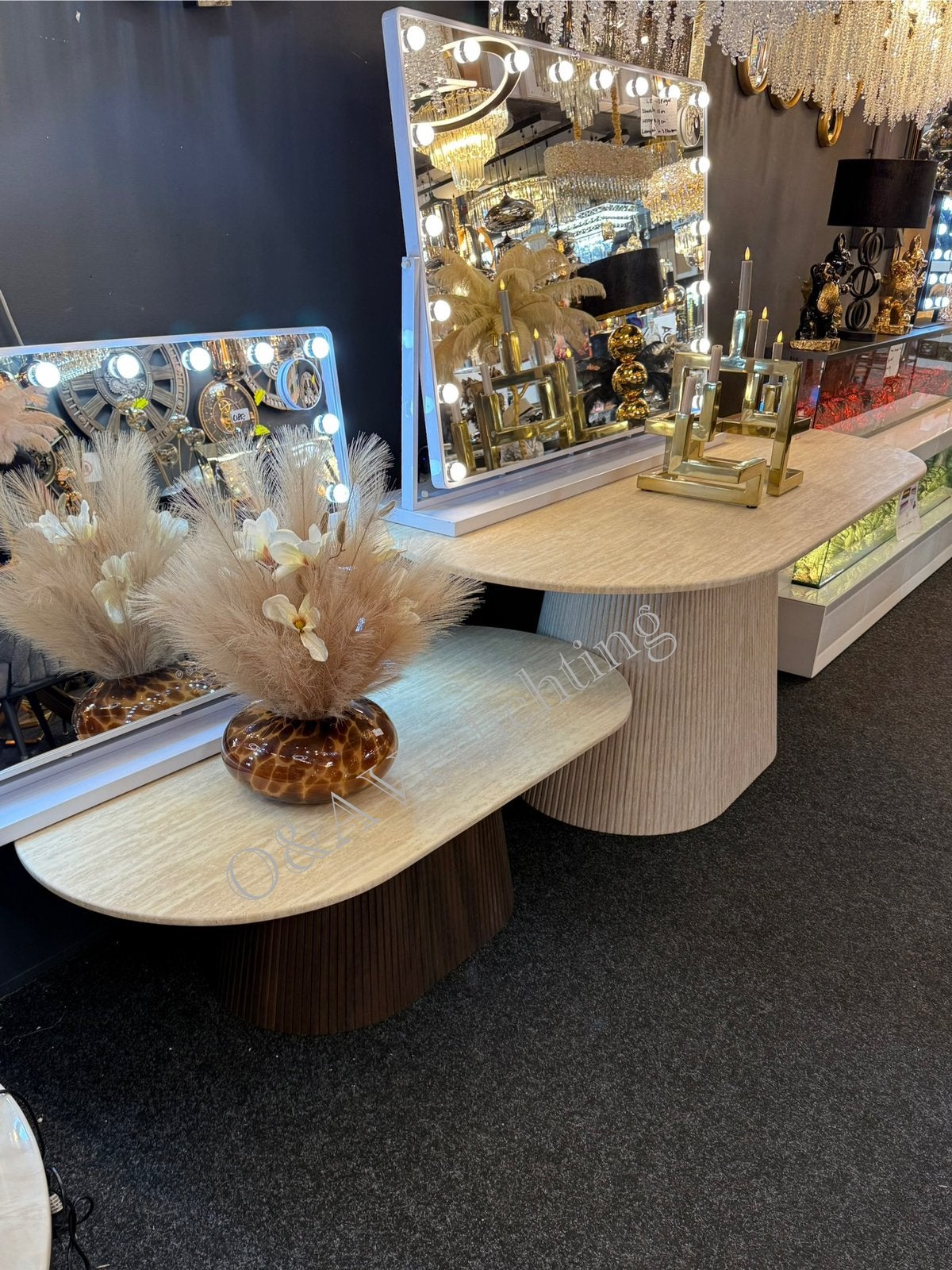 Travertin Kimberly eettafel & salontafel crème of bruin poot