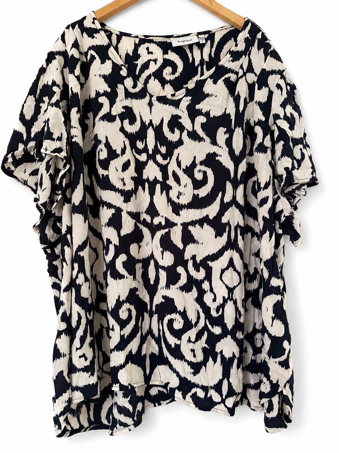 Blauw witte top | Korte wijde mouwen | Maat 50, Ophalen of Verzenden, Zo goed als nieuw, Blauw, Shirt of Top
