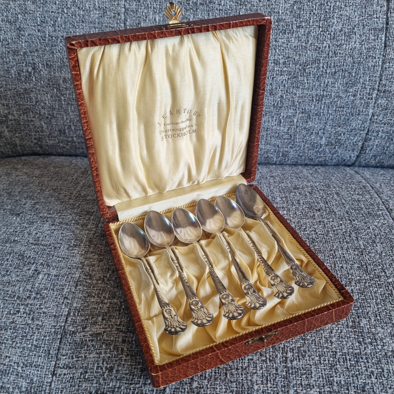 Vintage koffielepelset, 6 stuks, verzilverd,  '30, Zweden, Ophalen of Verzenden