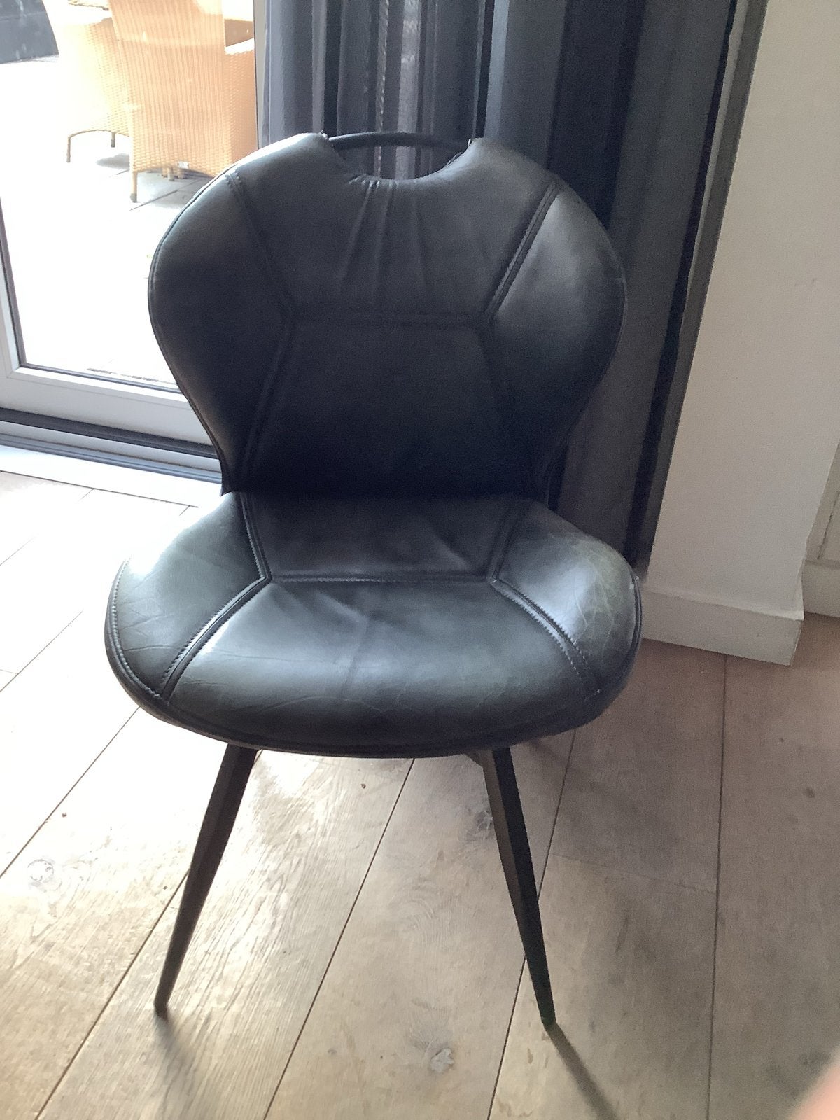 Set van 4 zwarte leren eetkamerstoelen (zonder tafel), Ophalen, Gebruikt, Zwart, Leer