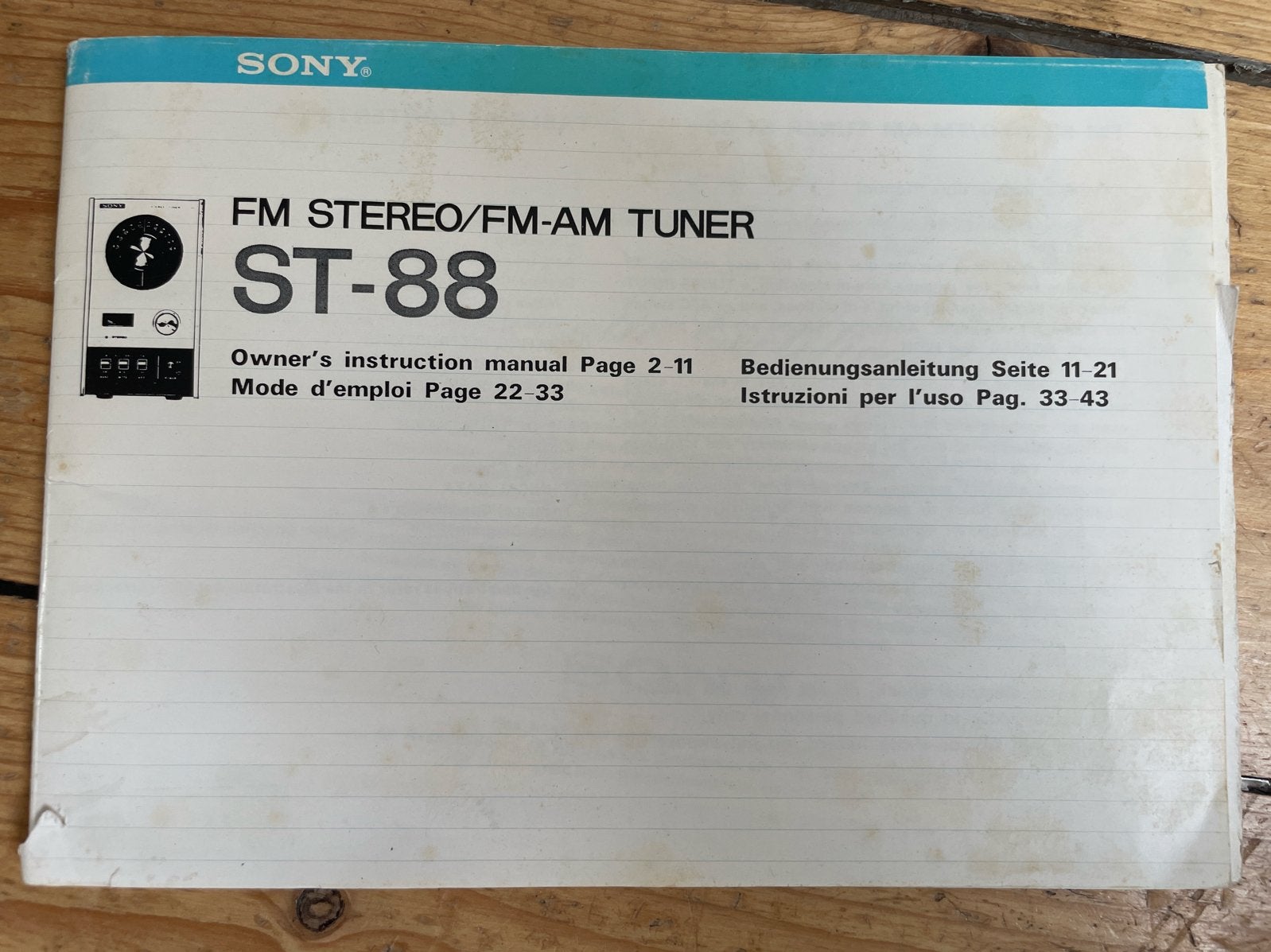 Handleiding Sony ST-88 FM Stereo/FM-AM Tuner, Ophalen of Verzenden, Gebruikt, Analoog