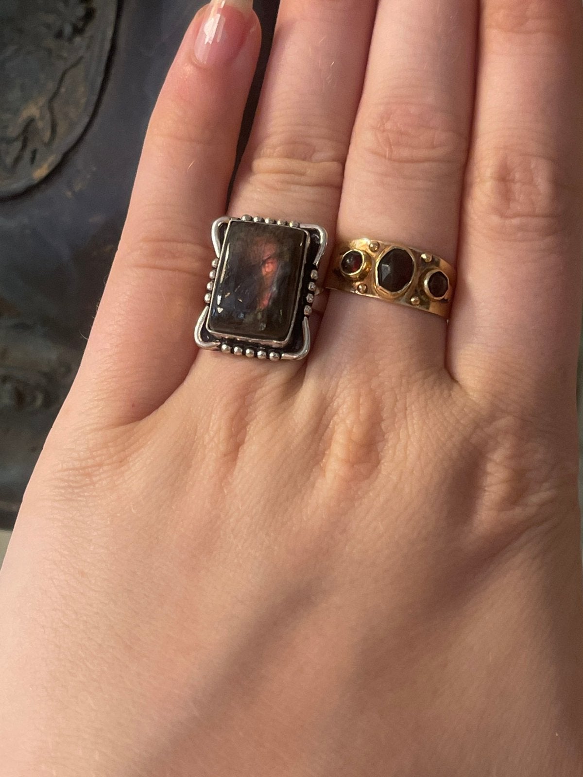Ring labradoriet verzilverd maat 16/17, C, Ophalen of Verzenden, X, C