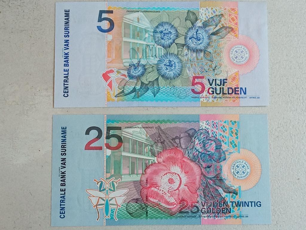 Suriname 5 en 25 gulden 2000., Ophalen of Verzenden, Zuid-Amerika, Setje