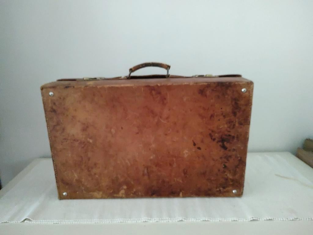 K416 VINTAGE LEDEREN jaren 40 koffer, 60 tot 70 cm, Gebruikt, -, -