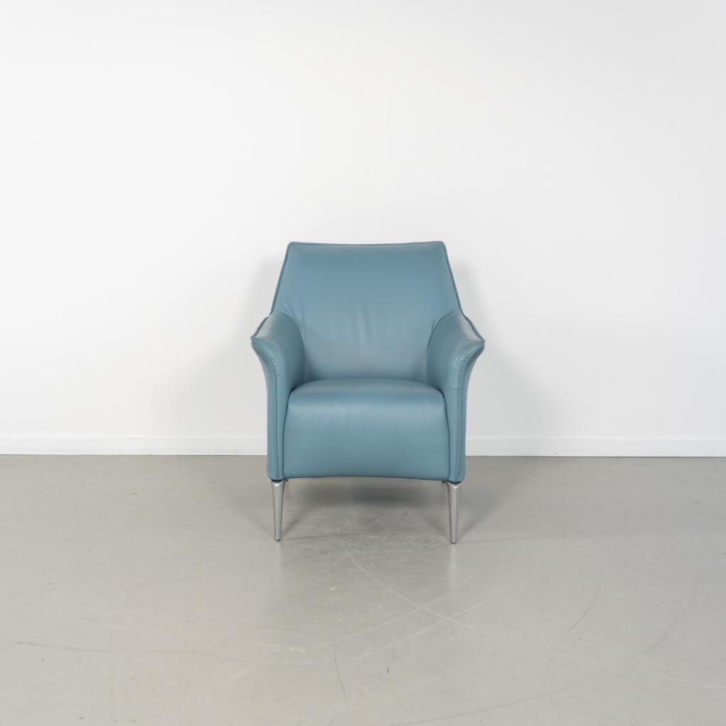1x Leolux Mayuro Fauteuil Lichtblauw Leer - Chroom, Huis en Inrichting, Fauteuils, Niet ingevuld, Minder dan 75 cm, Niet ingevuld