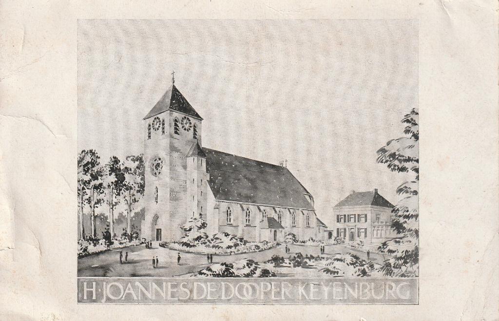 Prent H. Johannes de Dooper kerk Keyenburg, Ophalen of Verzenden, Zo goed als nieuw, 1940 tot 1960, Gebouw