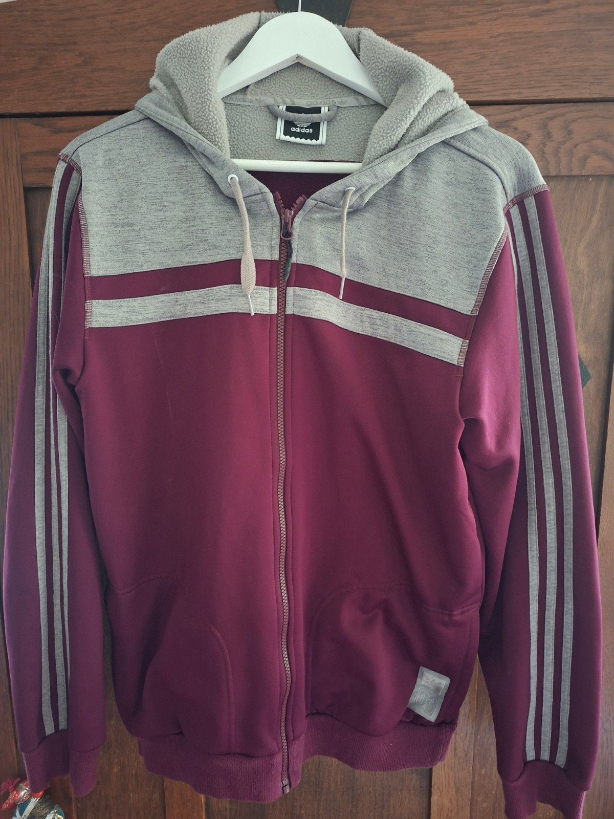 Vintage Adidas Hoodie - Maat M - Bordeauxrood/Grijs, Overige kleuren, Maat 48/50 (M), Ophalen of Verzenden, Zo goed als nieuw