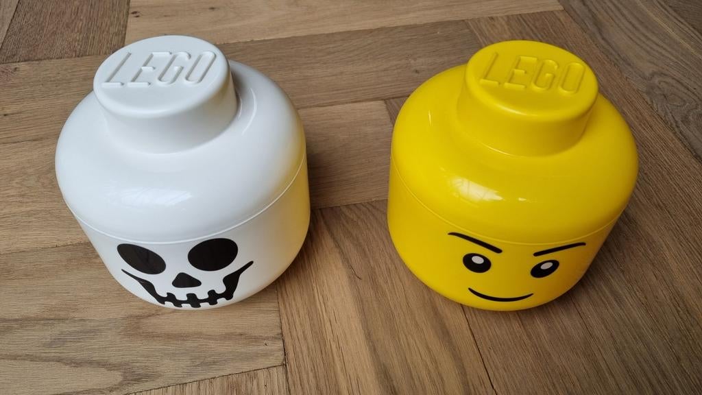 2x LEGO Opberghoofd: Glimlachend Skelet & Klassiek Gezicht, Kinderen en Baby's, Speelgoed | Duplo en Lego, Overige thema's, Lego
