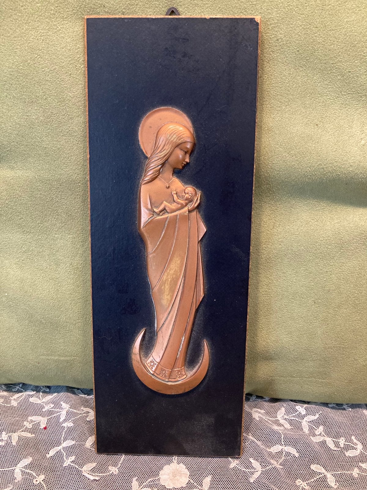 Vintage schilderijtje Maria met kind (070725s), Ophalen of Verzenden, Gebruikt, Overige typen, Christendom | Katholiek