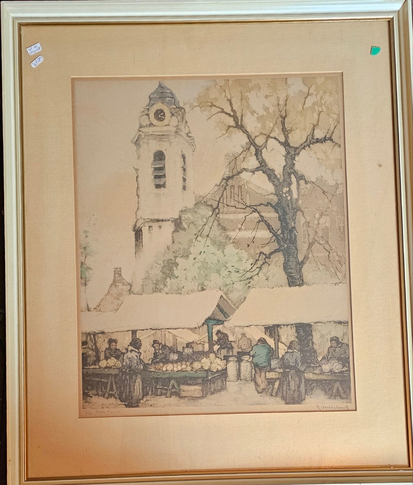 Kleurrijke Litho van R. Hebbelinck, Petit Marché, Antiek en Kunst, Ophalen of Verzenden
