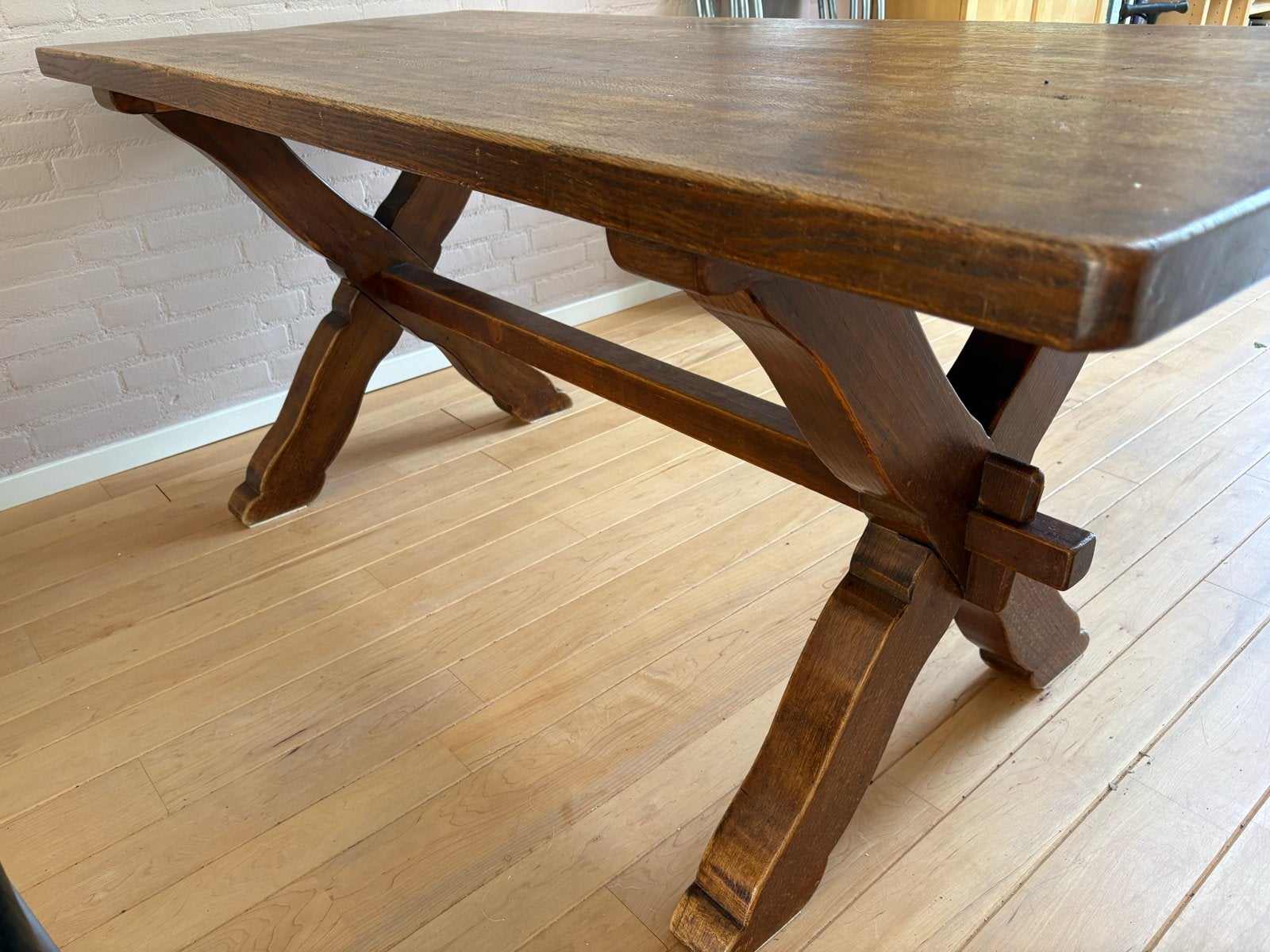 Rustieke houten eettafel met kruispoot onderstel, Ophalen