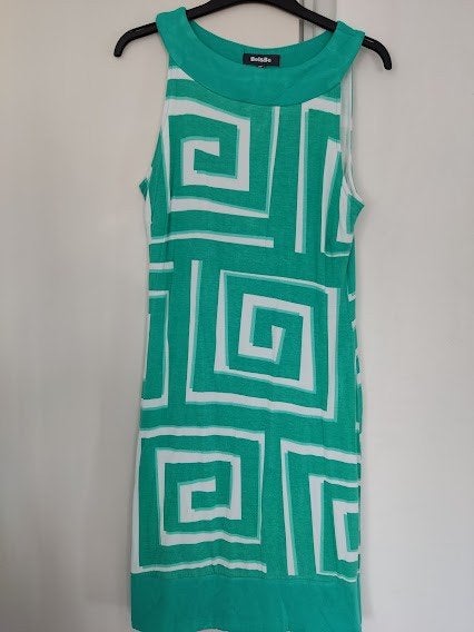 Bel & Bo mouwloze dames jurk turquoise / wit met patroon, Kleding | Dames, Maat 38/40 (M), Overige kleuren, Bel & Bo, Ophalen of Verzenden