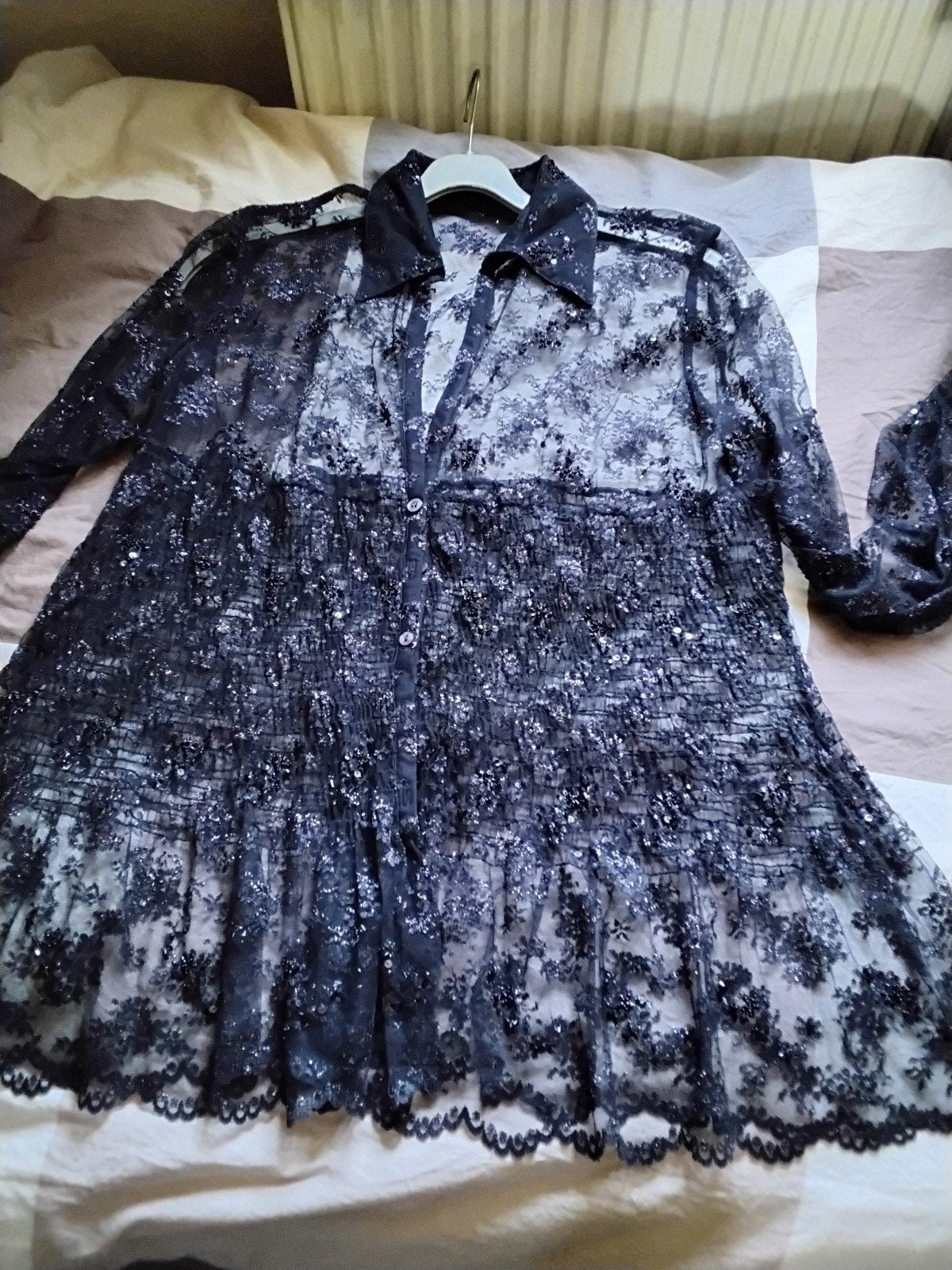 kanten , luxe blouse mt 46, zwart, Ophalen of Verzenden, Zo goed als nieuw, Maat 46/48 (XL) of groter, Zwart