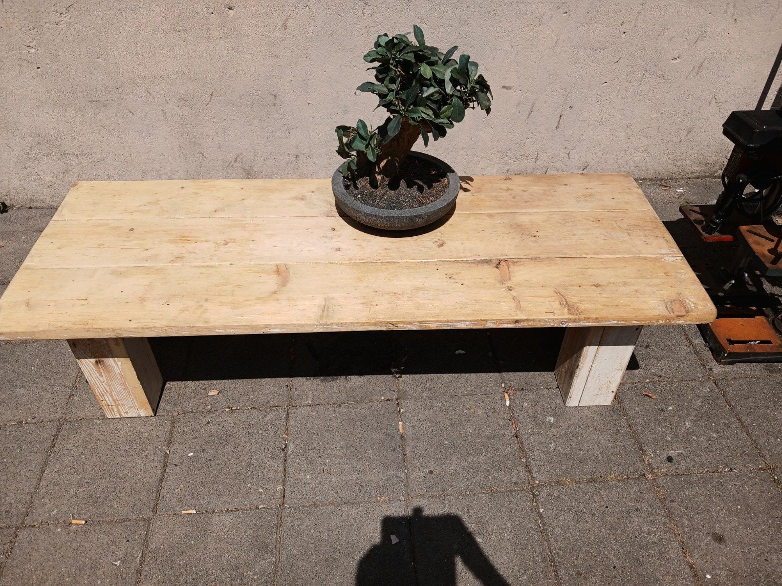 Robuuste houten salontafel / bankje, Gebruikt, Rustiek, Landelijk, Industrieel, 150 tot 200 cm, Overige houtsoorten