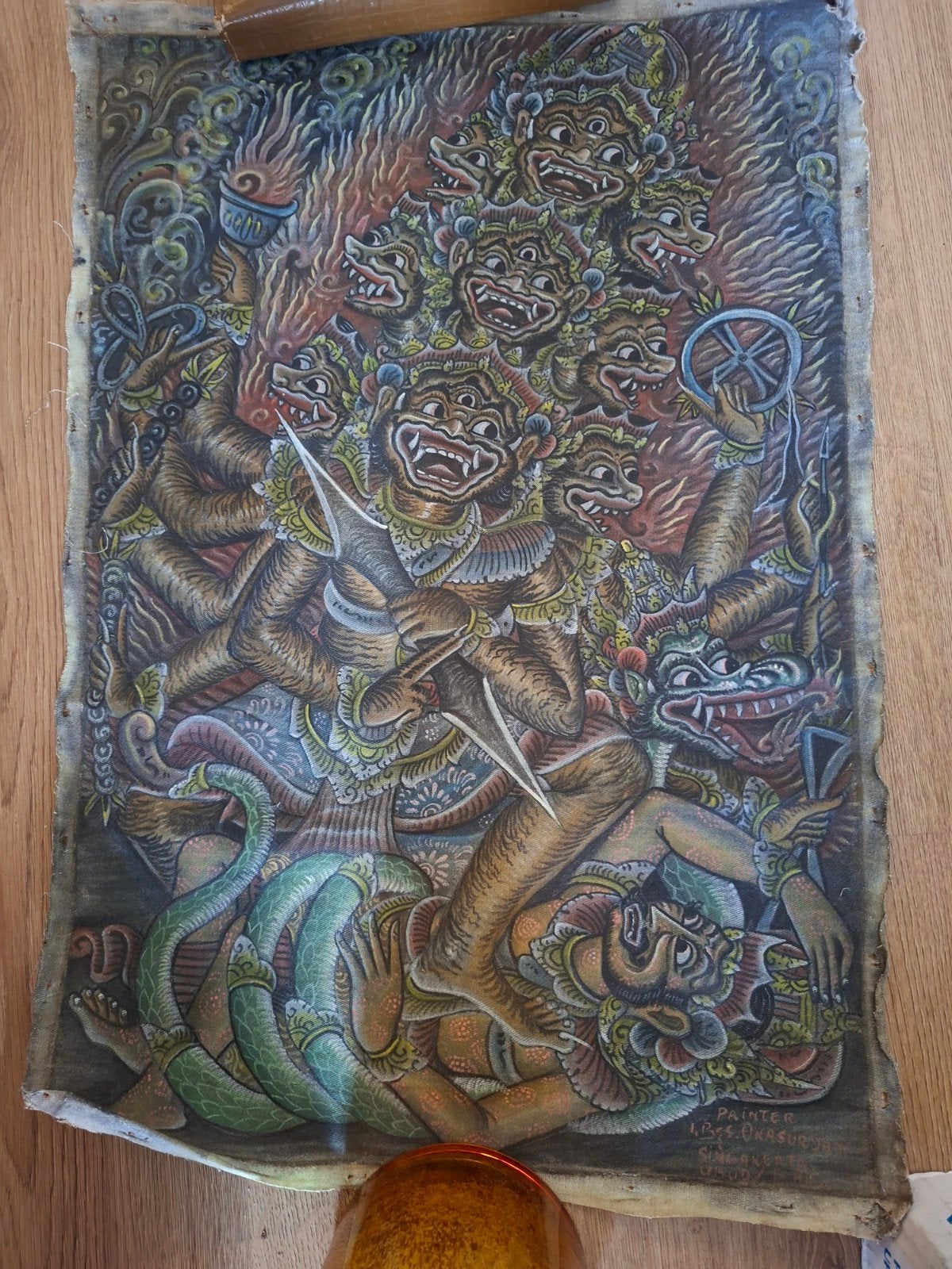 Balinees schilderij van I.B.S. Okasuryana, Singakerta, Handgemaakt, Ophalen of Verzenden, Indonesië, Meerkleurig