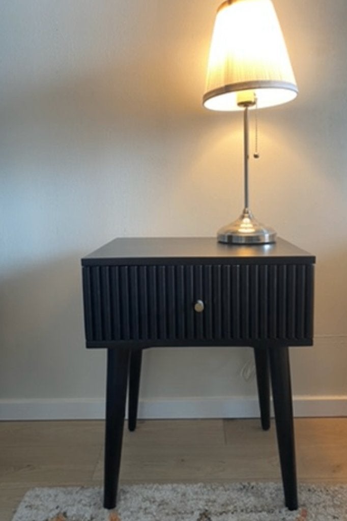 2 Woonexpress nachtkastjes ‘Sem’ – zwart, 45x55x35 cm, Ophalen, 55 tot 70 cm, Zo goed als nieuw, 45 tot 65 cm