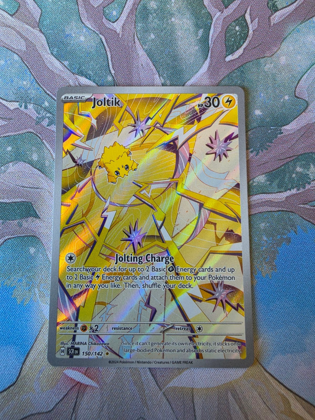 Pokemon Stellar crown joltik illustration 150/142, Ophalen of Verzenden, Nieuw, Losse kaart, Foil