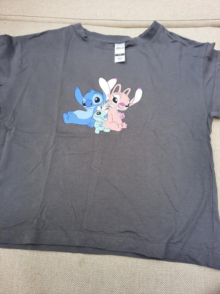Disney Stitch T-shirt Grijs Maat 128, Gebruikt, Jongen of Meisje, Disney Stitch, Ophalen of Verzenden