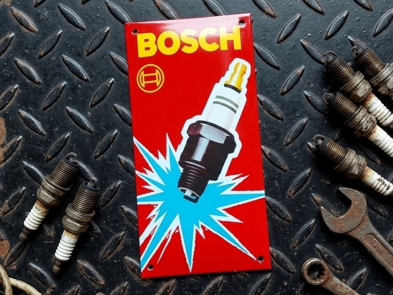 Duits Emaille Schild BOSCH Bougies Reclamebord Vintage Motor, Verzenden, Gebruikt, Reclamebord
