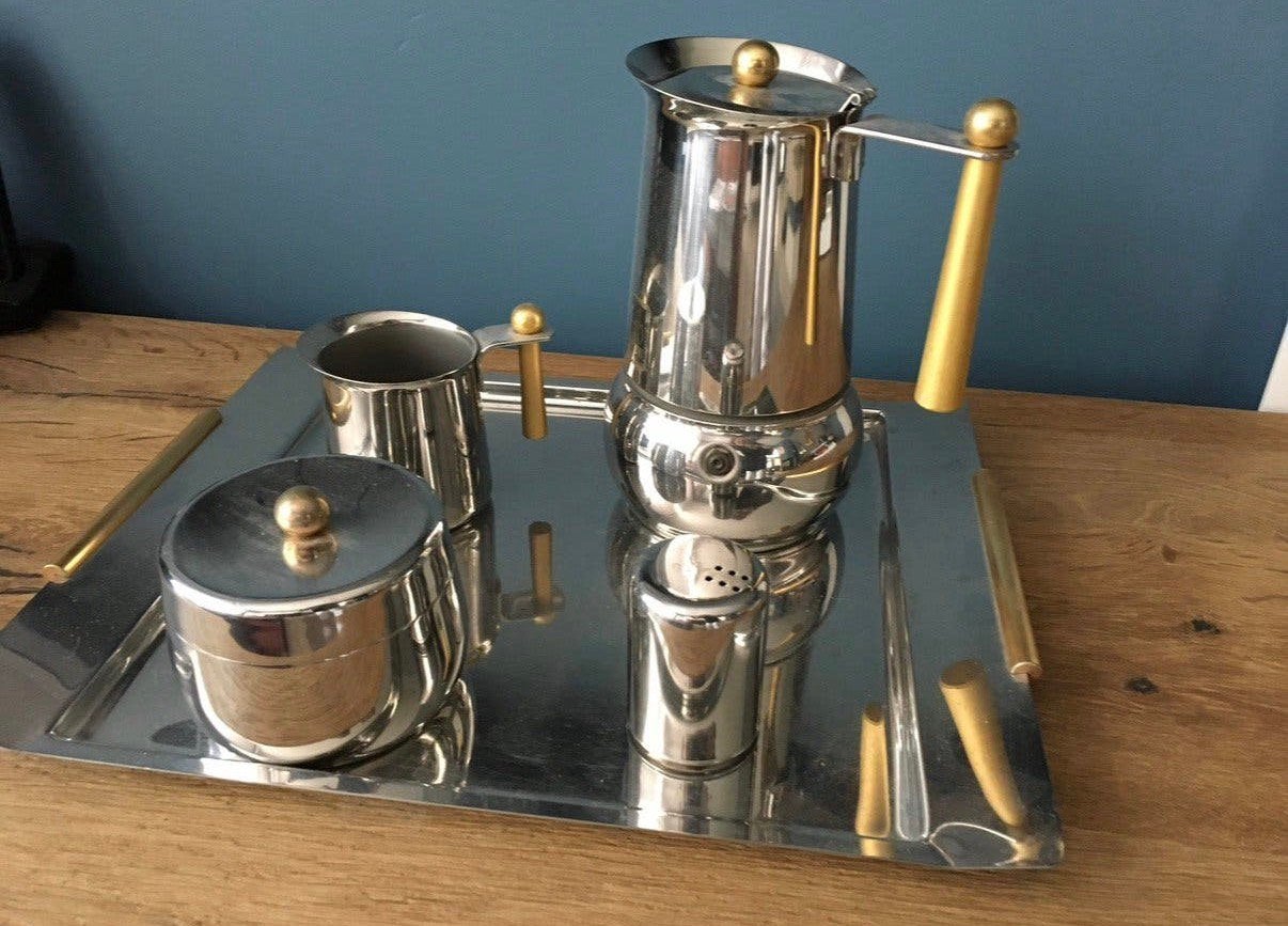 Douwe Egberts vintage RVS koffie-/thee set, Ophalen of Verzenden, Zo goed als nieuw